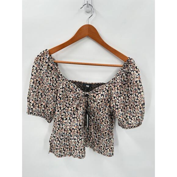 Paige NWT Azul Smocked Back Puff Sleeve Blouse Top in Black Multi // S - Picture 4 of 15